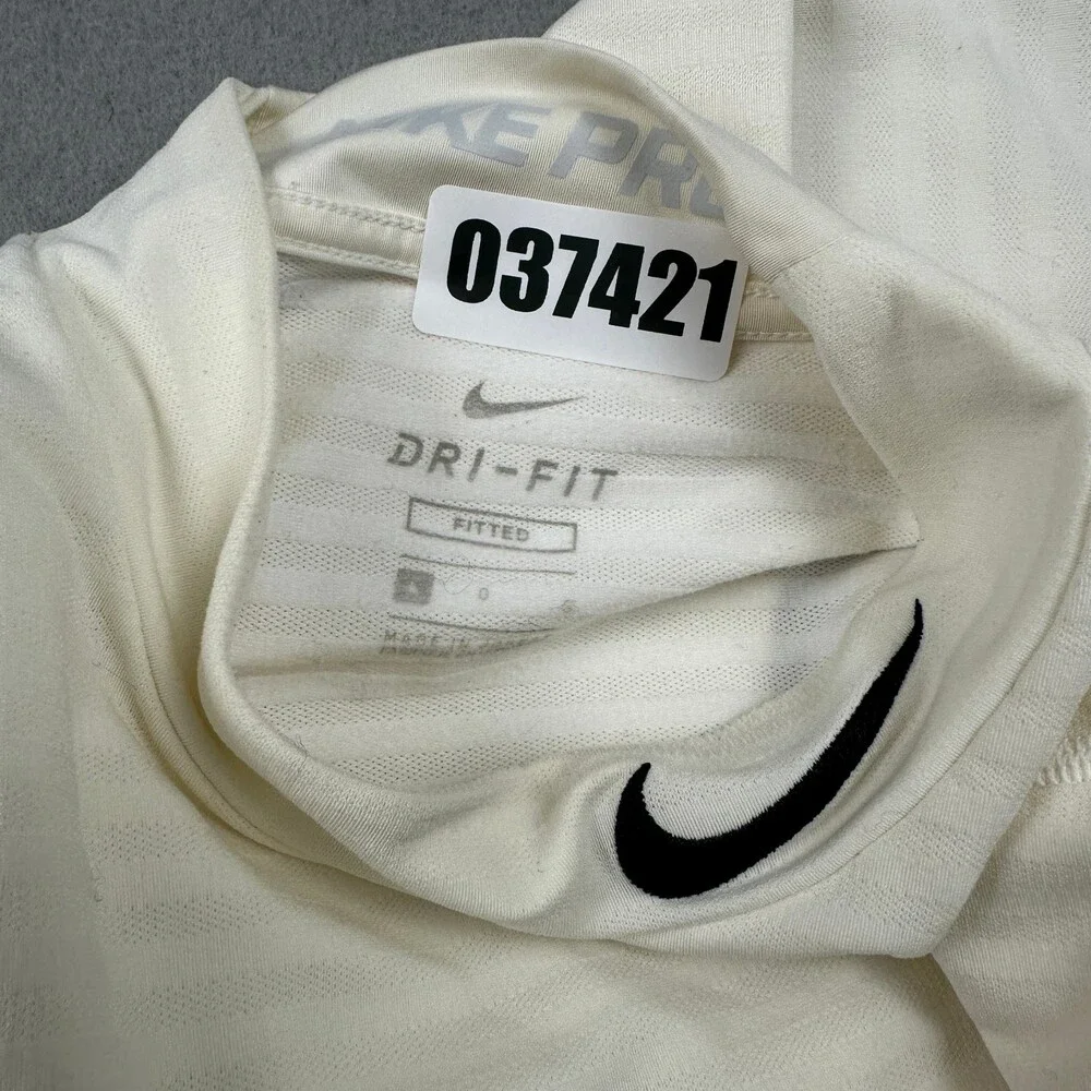Nike Pro Shirt Men Large White Mock Neck Dri-FIT Long Sleeve Base Layer *